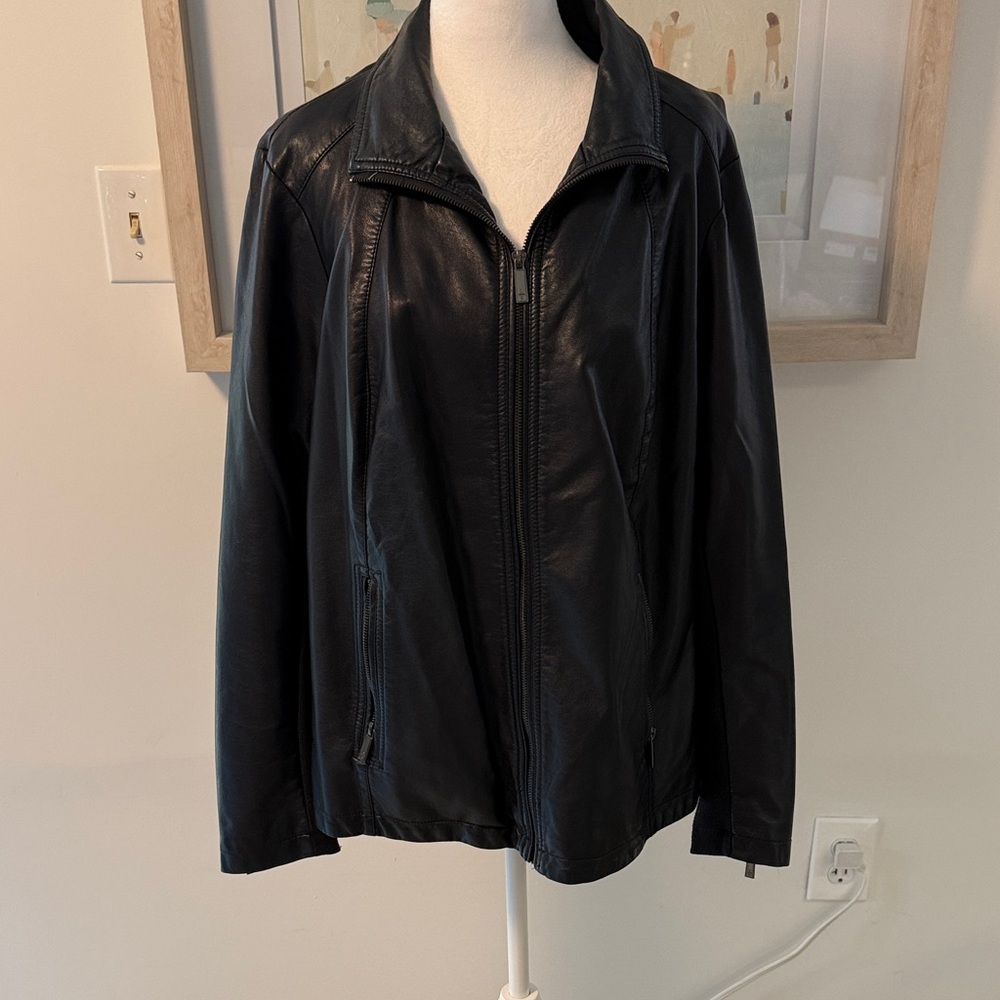 Kenneth Cole Reaction Navy Pleather Jacket Size 1X
